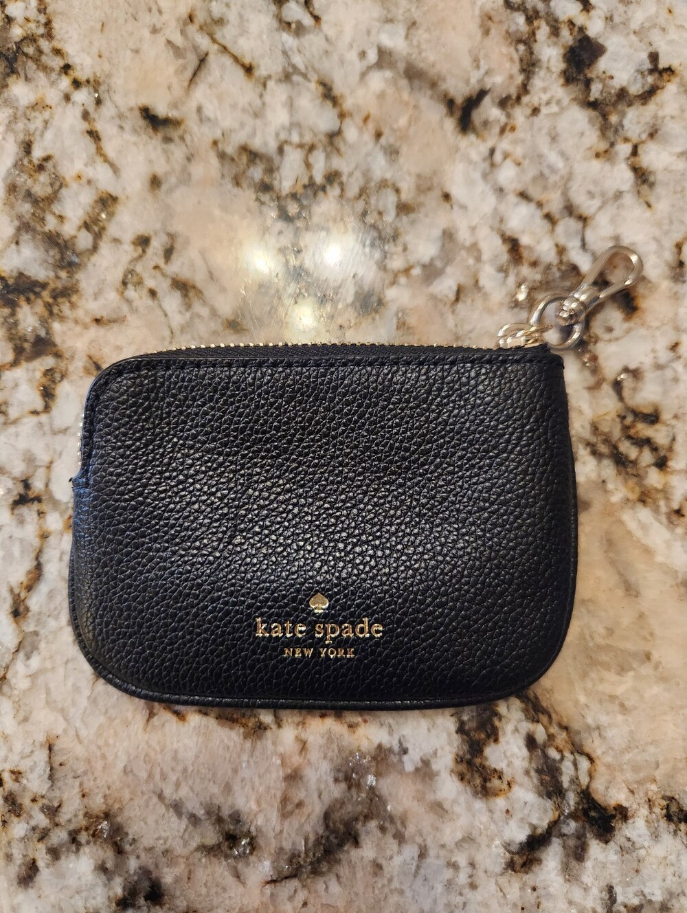 Kate Spade Small Change Coin Purse, Black Leather EUC Clasp, Zip Closure